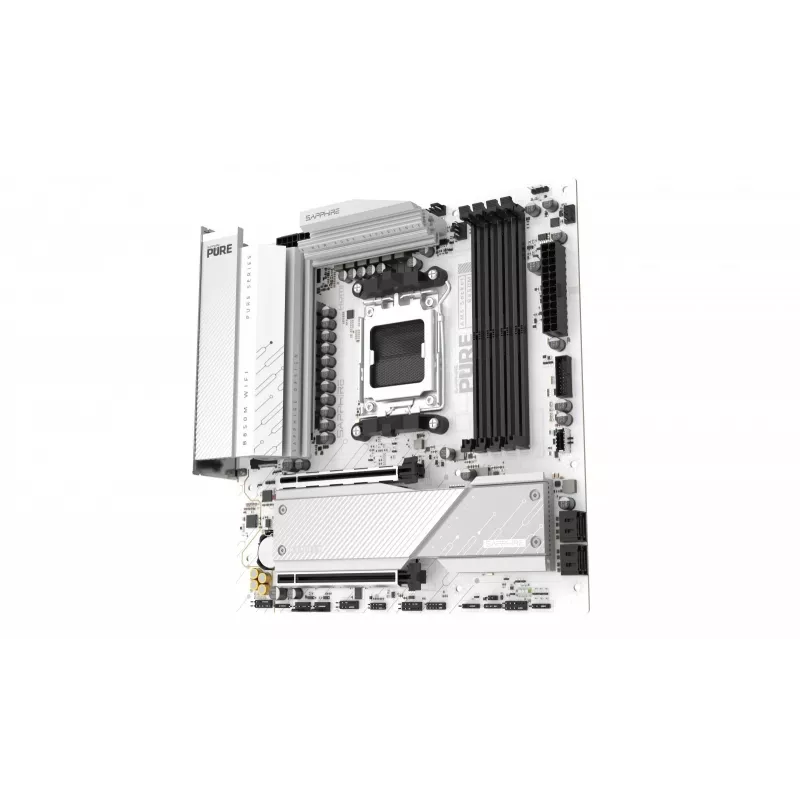 Placa base Sapphire PURE B850M WIFI Micro ATX — AMD B850, socket AM5, DDR5 hasta 8000 MHz, 4 DIMM, Wi‑Fi 6, 2,5 Gb LAN, 2× M.2, PCIe 5.0 x16