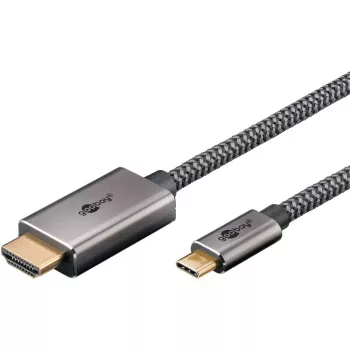 Cable adaptador trenzado USB, conector macho USB-C > conector macho HDMI, 4K / 60Hz (negro/plata, 2 metros)