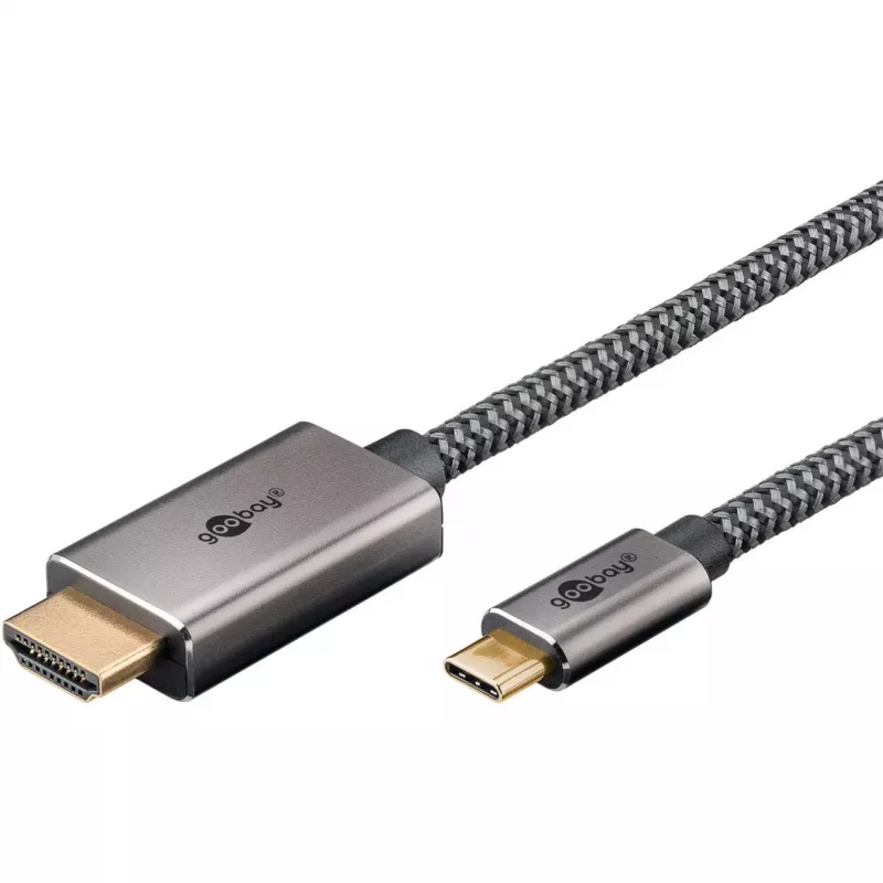 Cable adaptador trenzado USB, conector macho USB-C > conector macho HDMI, 4K / 60Hz (negro/plata, 2 metros)