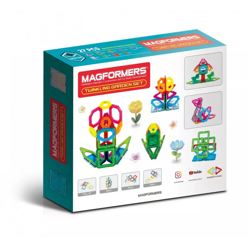 Set de construcción magnético MAGFORMERS Twinkling Garden — 27 piezas, placas de construcción magnéticas