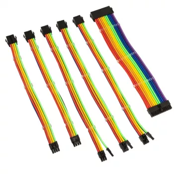 Set de extensión de cables con funda Kolink Core Adept — 6 piezas, funda PET, conductor de cobre, longitudes 300–350 mm
