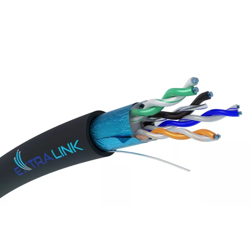 Cable de red Extralink par trenzado CAT5E FTP exterior 305m negro