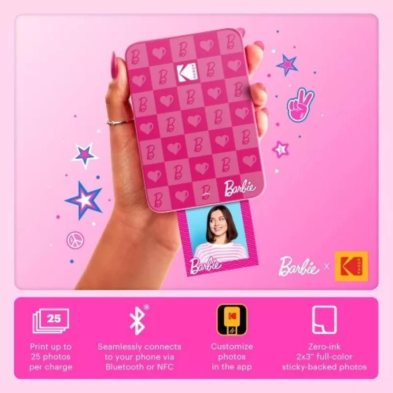 Barbie x Kodak STEP Slim impresora fotográfica móvil instantánea Colour ZINK 2x3'' 1 ppm, Bluetooth, rosa
