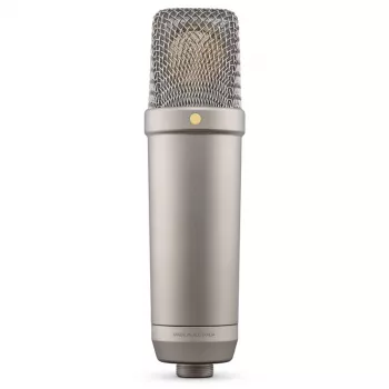 Micrófono de condensador de estudio RØDE NT1‑A 5th Gen — patrón cardioide, XLR/USB, 24/32 bits, hasta 192 kHz, SPL máx. 142 dB, plateado