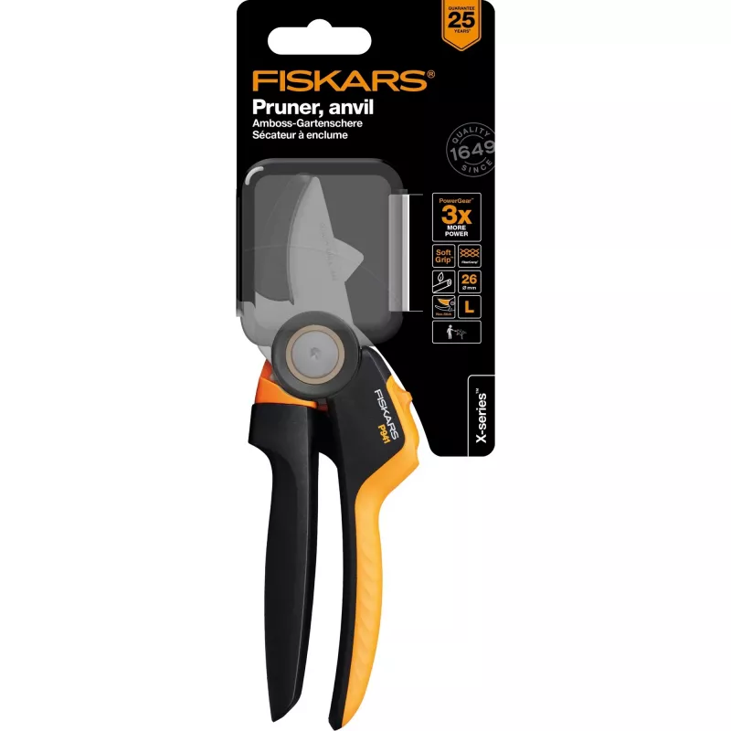 Tijera de jardín Fiskars X-Series P941 yunque negra, naranja