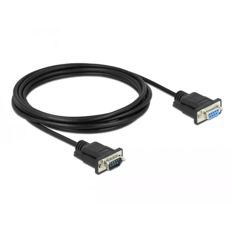 Delock RS-232 Cable serie, D-Sub 9 macho a hembra, carcasa de conector estrecha, 3 m, negro