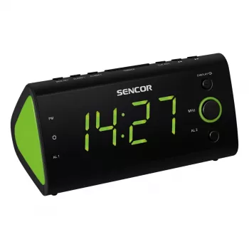 Radio reloj SENCOR SRC 170GN – radio reloj FM con doble alarma, pantalla LED de 1,2 pulgadas, temperatura interior, función de repetición (negra)