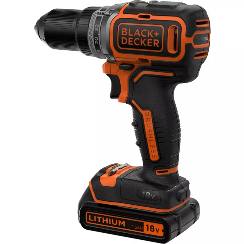 Black & Decker BL186K-QW taladro atornillador inalámbrico, 18 V, batería de iones de litio de 1,5 Ah, 2 velocidades, 1650 rpm, 52 Nm, con maletín, negro/naranja