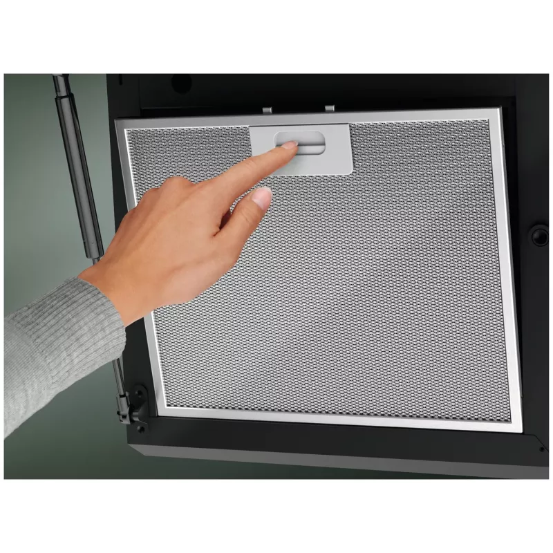 Electrolux LFV626K campana extractora de chimenea, 60 cm (598 mm), máx. 575 m³/h (710 m³/h intensiva), 66 dB, LED, control táctil, 3 velocidades, conexión inalámbrica con la placa, negra