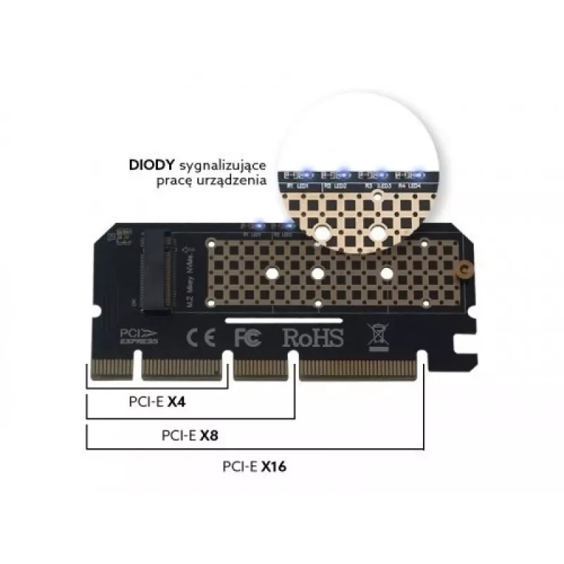 Tarjeta de ampliación, adaptador M.2 NVMe M-Key PCI-E Savio AK-41