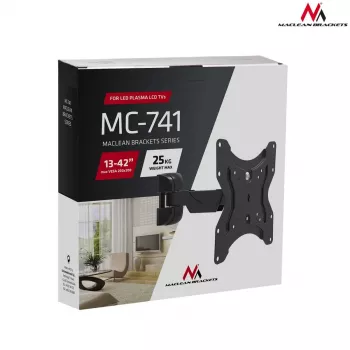 Maclean MC-741 soporte de pared para TV de 13–42 pulgadas (33–106,7 cm), VESA 75×75–200×200, máx. 25 kg, distancia a la pared 5,9–22,8 cm, negro