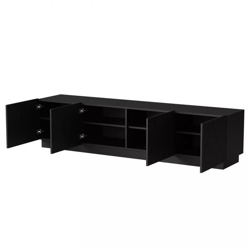 Mueble TV cama meble LIVERTI 2000x420x480 mm, superficie de aglomerado negra, marco negro