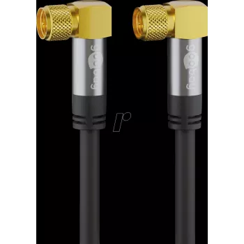 Goobay Cable de antena SAT (tipo 135 dB), apantallado 4 veces, 2 m, negro - dorado, conector macho F 90° > conector macho F 90° (70573)