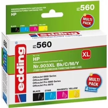 Cartuchos de tinta edding EDD-560 negro, cian, magenta, amarillo compatibles con HP 903XL 3HZ51AE, set