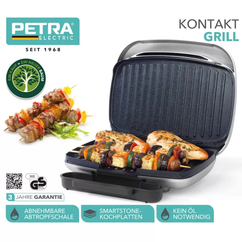 Parrilla eléctrica de salud Petra PT5316HEVDEEU10 placa antiadherente, para encimera, uso en interior