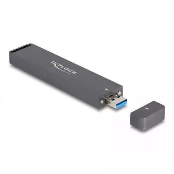 Delock - carcasa para almacenamiento - carcasa externa para SSD M.2 NVME PCIe o SSD SATA con conector macho USB 10 Gbps Type-A - M.2 - tarjeta M.2 NVMe / SATA 6Gb/s - USB