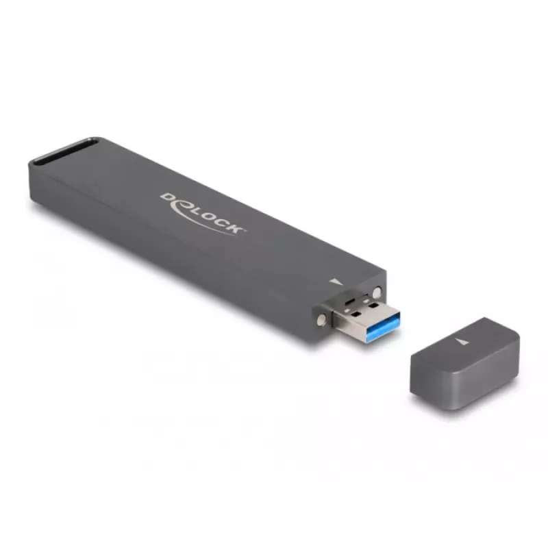 Delock - carcasa para almacenamiento - carcasa externa para SSD M.2 NVME PCIe o SSD SATA con conector macho USB 10 Gbps Type-A - M.2 - tarjeta M.2 NVMe / SATA 6Gb/s - USB
