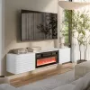 Mueble TV Cama Meble TULA con chimenea eléctrica, 1830×350×370 mm, superficie y marco blancos mate