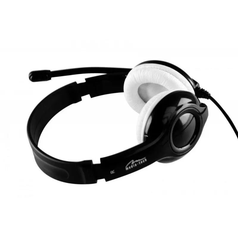 Auriculares MEDIA-TECH MT3573 con cable binaurales plegables con micrófono de diadema, cable de 1,9 m, USB, negro