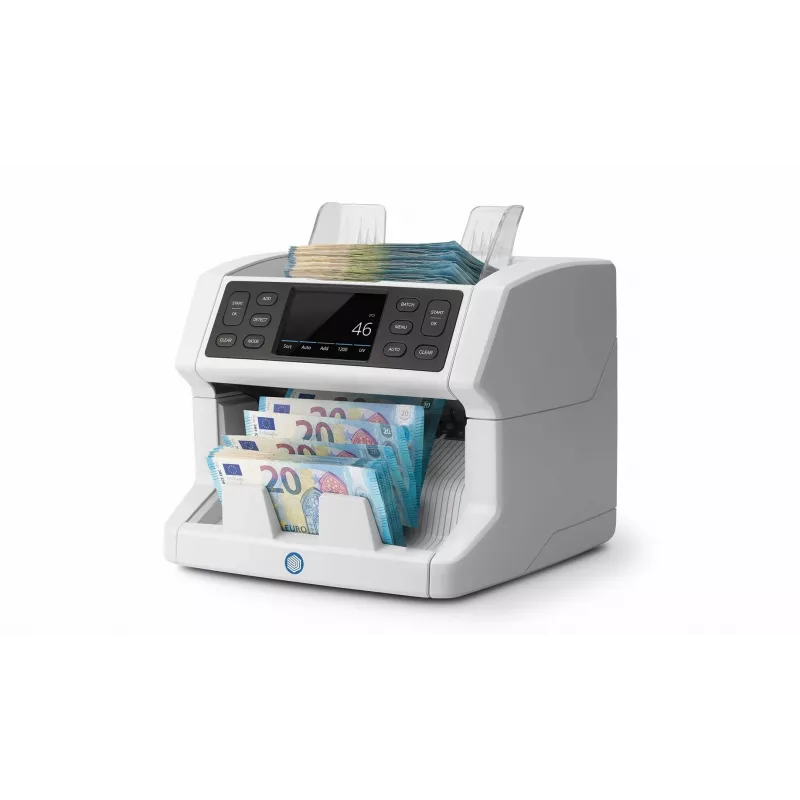 Safescan 2850 contador de billetes con detección de falsos (UV, magnético, tamaño), 1500 billetes/min, pantalla táctil, blanco