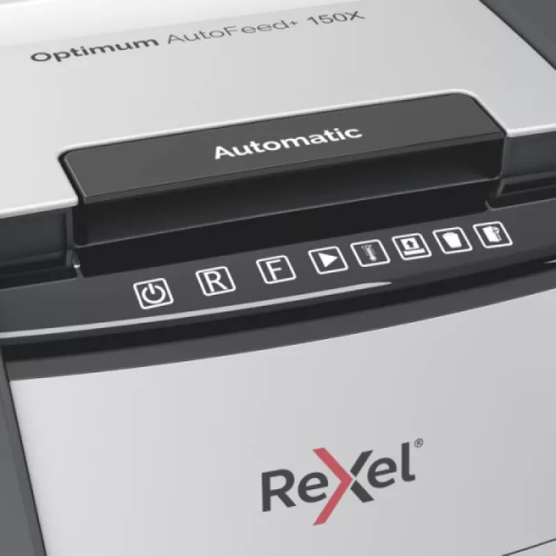 Destructora de papel automática Rexel Optimum AutoFeed+ 150X con corte en partículas P4