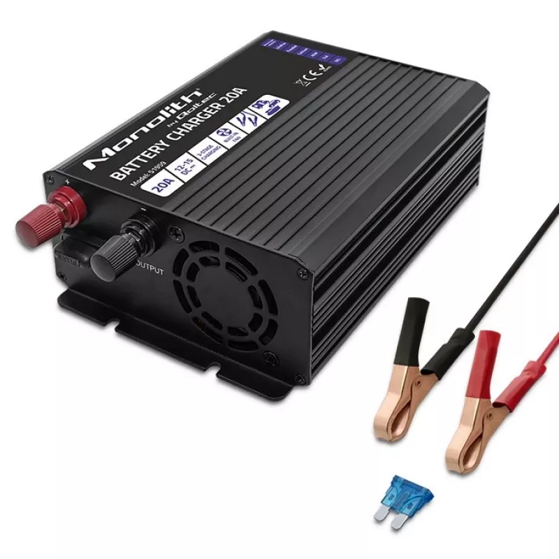 Cargador QOLTEC Monolith 20 A 12 V para baterías LiFePO4, AGM, GEL, SLA
