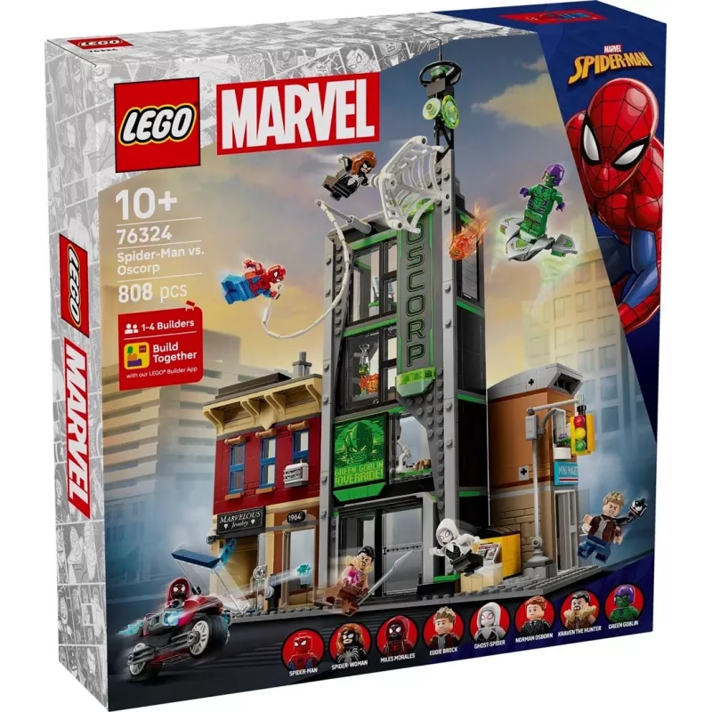 LEGO Marvel Set 76324 Spider-Man vs. Oscorp, 808 piezas, 8 minifiguras, a partir de 10 años