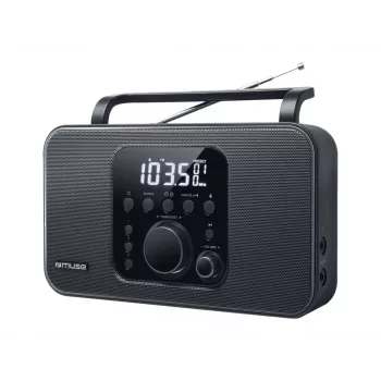 Radio portátil Muse M-091 R — FM/AM, pantalla LCD, alimentación por red o pilas AA/D, volumen giratorio, 1,1 kg, negro