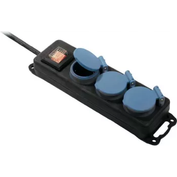 Alargador as-Schwabe 38603 de 1,5 m con 3 tomas AC para interior/exterior negro azul