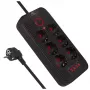 Regleta de enchufes MACLEAN MCE389 B — 6 enchufes, 4×USB-A + 1×USB-C, 110–240V, 2,1A, 2500W, cable de 1,5 m, negra