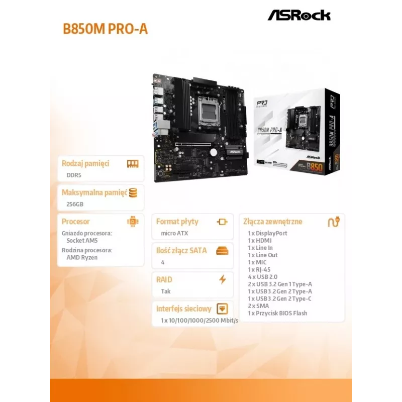 ASRock B850M Pro-A AM5 placa base Micro-ATX