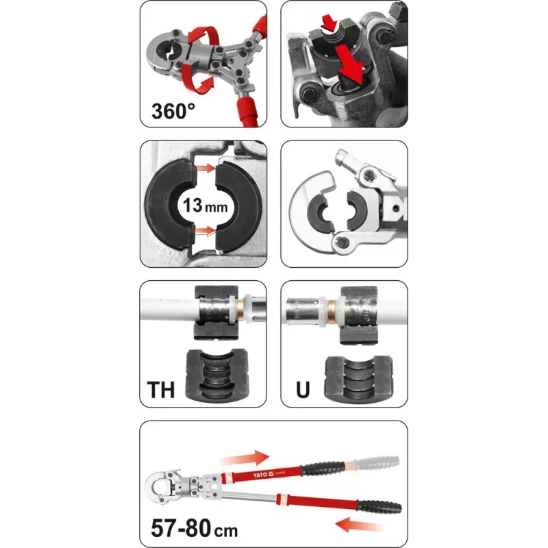 Yato PEX-AL-PEX Tenaza de crimpar manual con set de 8 mordazas