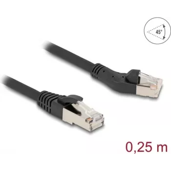 Cable de red DeLOCK RJ45 Cat.8.1 acodado 45° a la izquierda 0,25 m negro