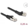 Cable de red DeLOCK RJ45 Cat.8.1 acodado 45° a la izquierda 0,25 m negro