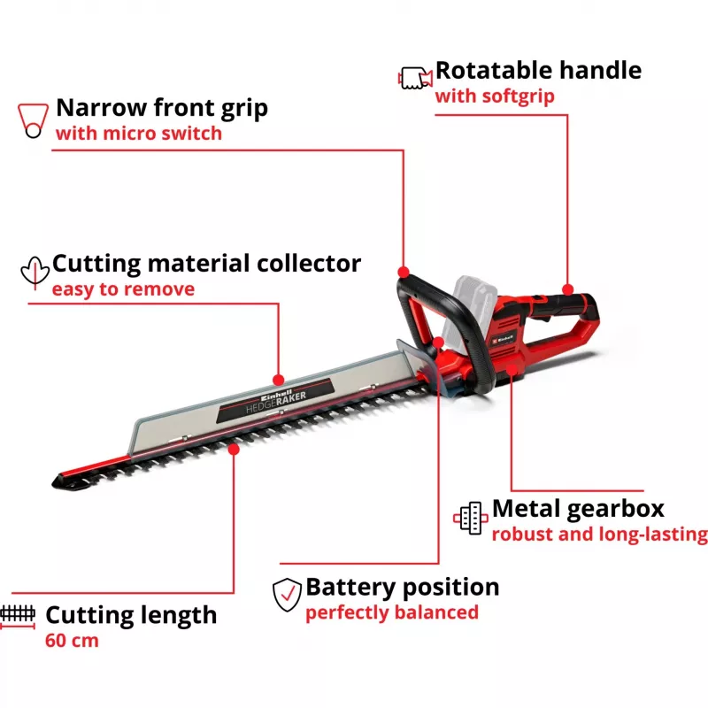 Cortasetos a batería Power X-Change GE-CH 18/60 Li-Solo, 18 voltios (rojo/negro, sin batería ni cargador)