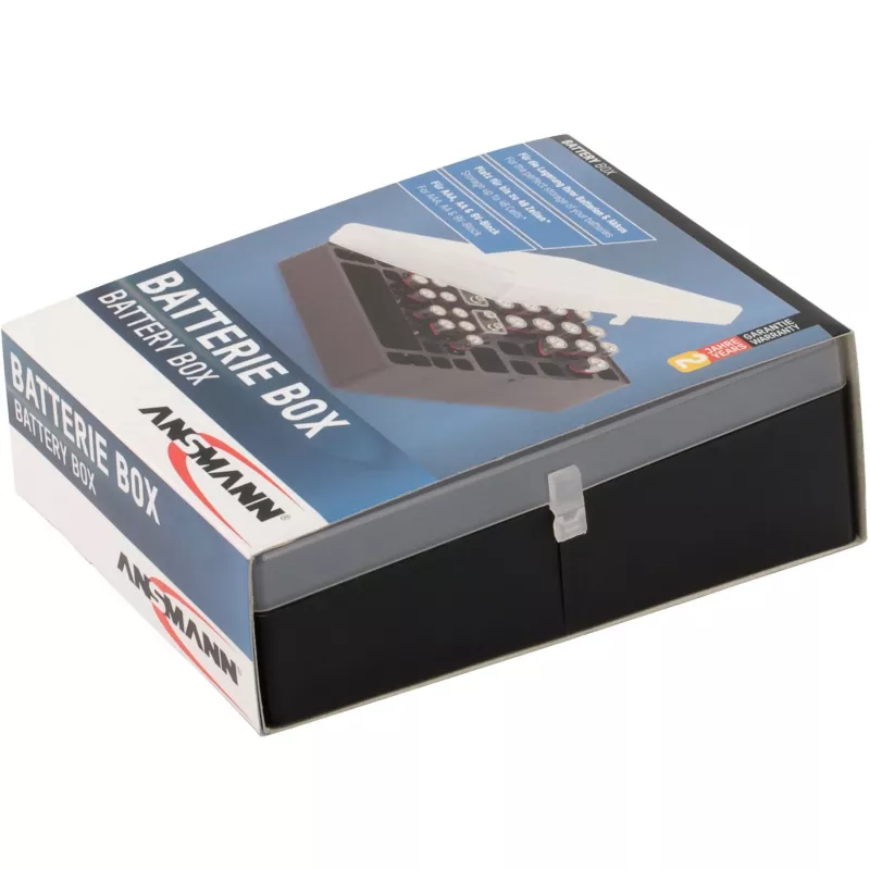 Ansmann Battery Box 48 Caja de baterías para 24x AA, 16x AAA y 4x 9V, Negro/Transparente