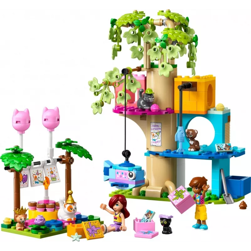 Juguete de construcción LEGO Friends 42666 set de juego casa del árbol fiesta de cumpleaños de gatos, 321 piezas, 6+ años, 180×160×100 mm