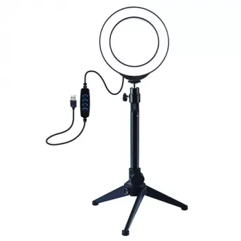 Anillo de luz LED 12 cm con trípode de mesa hasta 24,5 cm, USB