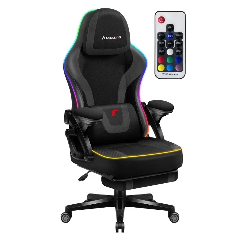 Silla gaming huzaro HZ-FORCE 4.6 RGB negra Mesh — ergonómica, altura ajustable, iluminación RGB, asiento de tela, máx. 130 kg