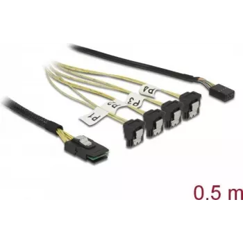 Cable Mini SAS SFF-8087 a 4x SATA 7-Pin en ángulo 0,5 m DeLOCK 85683