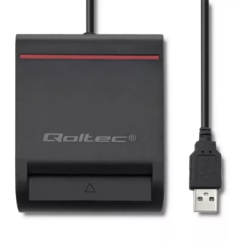 Lector de tarjetas ID QOLTEC Smart-Chip — USB, negro, 84,5×65×16 mm, 63 g
