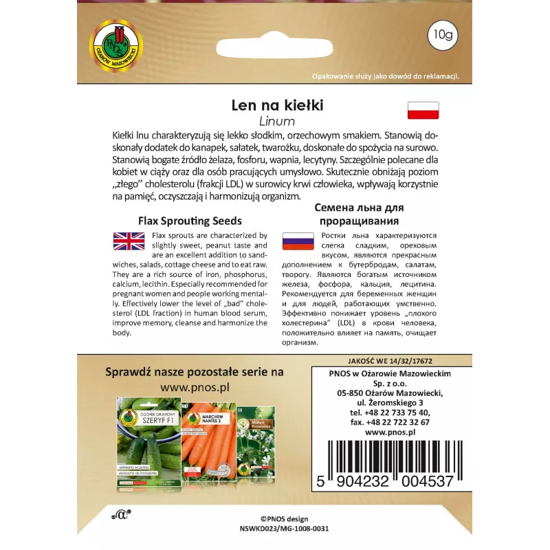 PNOS semillas de lino para brotes, 10 g