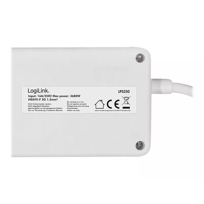 Regleta de alimentación LogiLink LPS250 1,5 m 6 tomas AC interior blanco