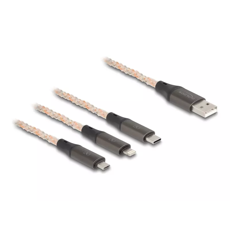 Cable USB DeLOCK 1,2 m USB 2.0 USB A USB C/Micro-USB B/Lightning transparente