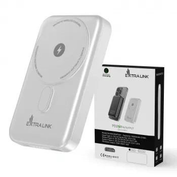 Batería externa MagSafe Extralink 10000mAh blanca, 38,5Wh PD20W+15W USB-C USB-A