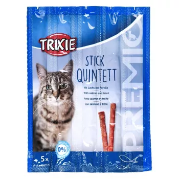 Snacks para gatos Trixie Premio Sticks salmón ahumado con trucha, alimento complementario, 5 x 5 g (25 g)