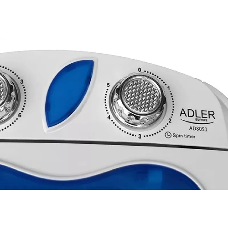 Adler AD 8051 lavadora de carga superior 3 kg con centrifugado, semiautomática, anchura 38 cm, profundidad 37 cm, blanco/azul