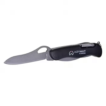 Navaja AZYMUT HK20018 — multiusos de tamaño completo, 9 funciones, acero inoxidable 420J2/3CR13, cerrada 11 cm, 146 g, funda de cuero, llavero
