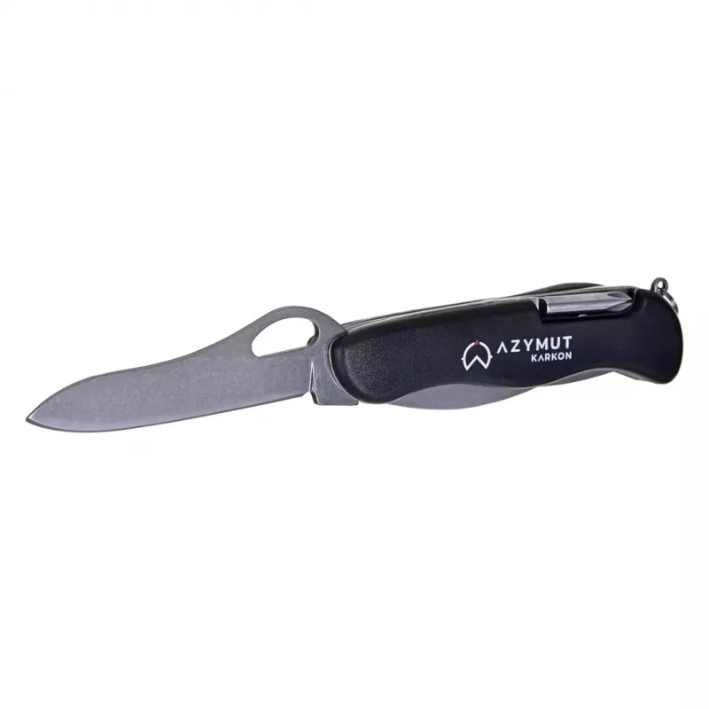 Navaja AZYMUT HK20018 — multiusos de tamaño completo, 9 funciones, acero inoxidable 420J2/3CR13, cerrada 11 cm, 146 g, funda de cuero, llavero