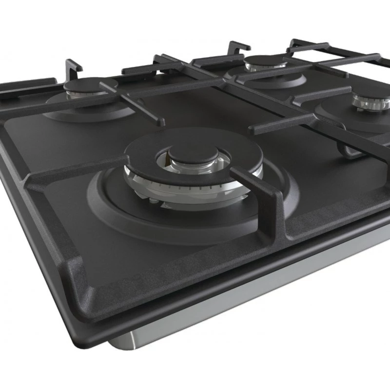 Placa de gas integrable Gorenje GW641EXB, 4 zonas de gas, negra, 60 cm, control por mando giratorio, rejillas de hierro fundido
